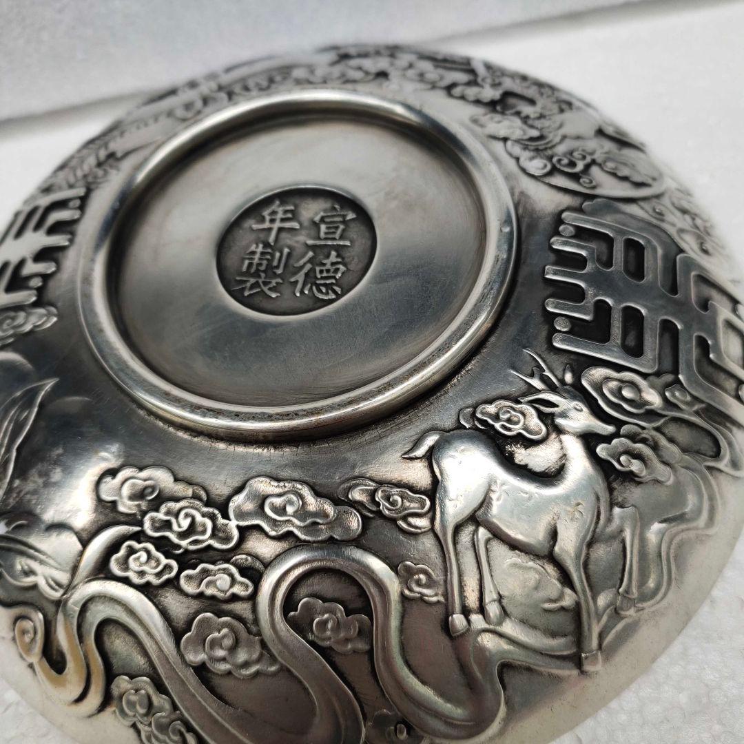 銅 細工 浮彫り祥雲瑞獣麒麟 銅皿銅盤 工芸品 美術品 置物