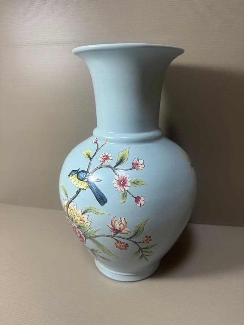 2106 古美術  大清雍正年製銘　天藍釉　花鳥紋橄欖瓶　珍蔵品　時代物