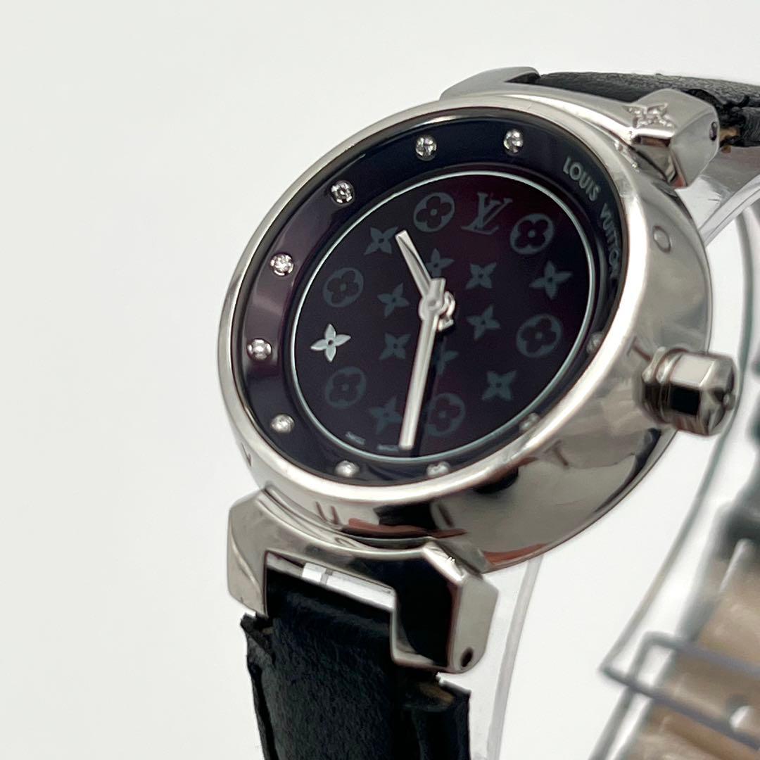 ルイヴィトン タンブール 腕時計 10Pダイヤ ボルドー文字盤 ディスク