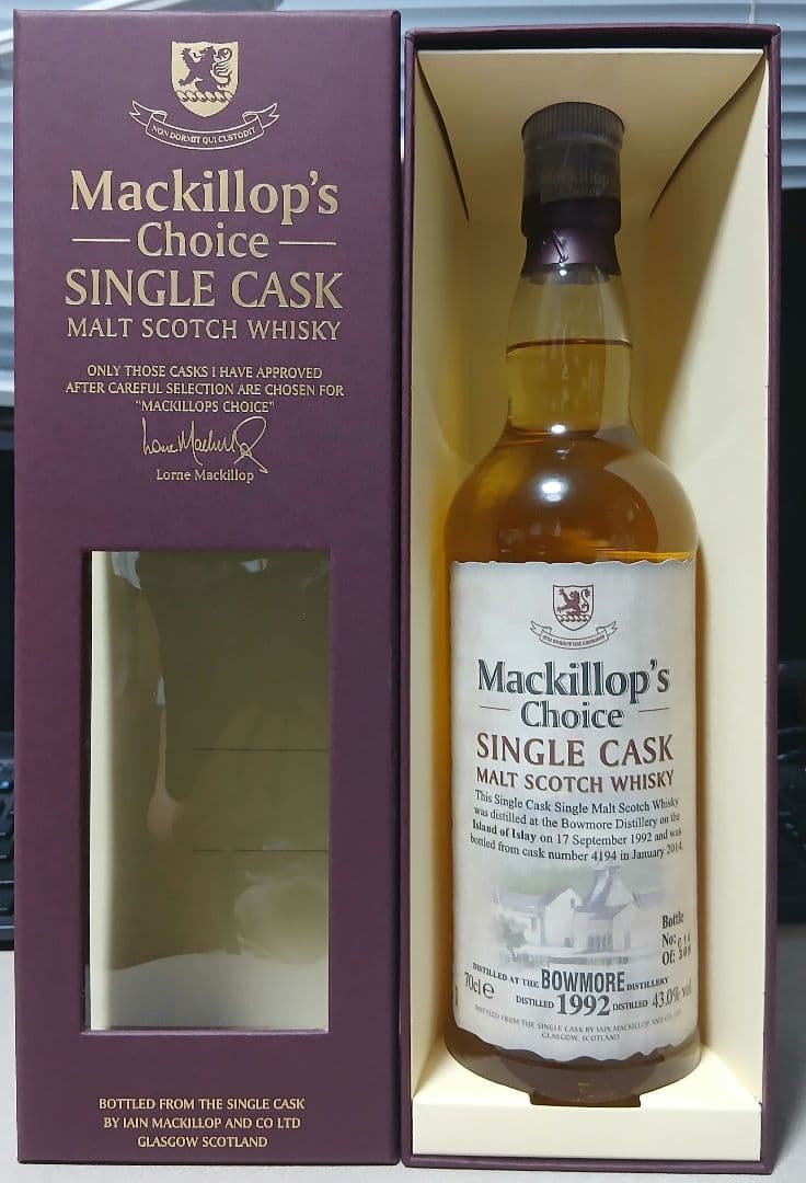 マキロップチョイス ボウモア 1992 43% 700ML