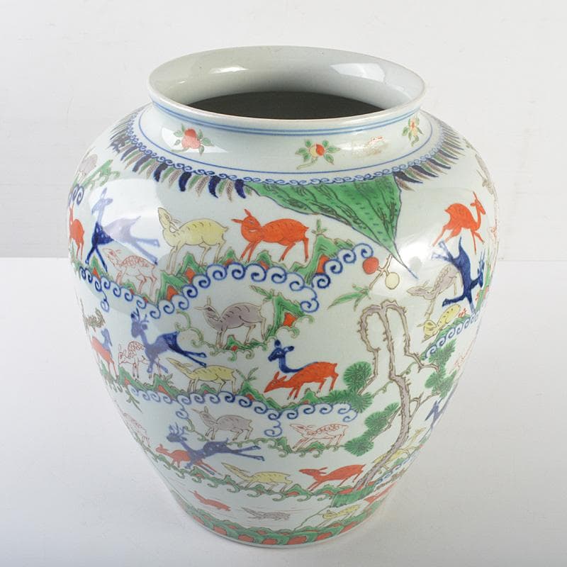 中国　大明萬暦年製　五彩　神獣文　壷　高さ約34cm　V　R7165F