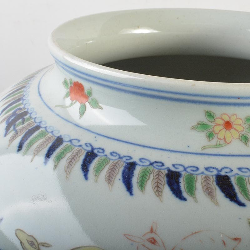 中国　大明萬暦年製　五彩　神獣文　壷　高さ約34cm　V　R7165F