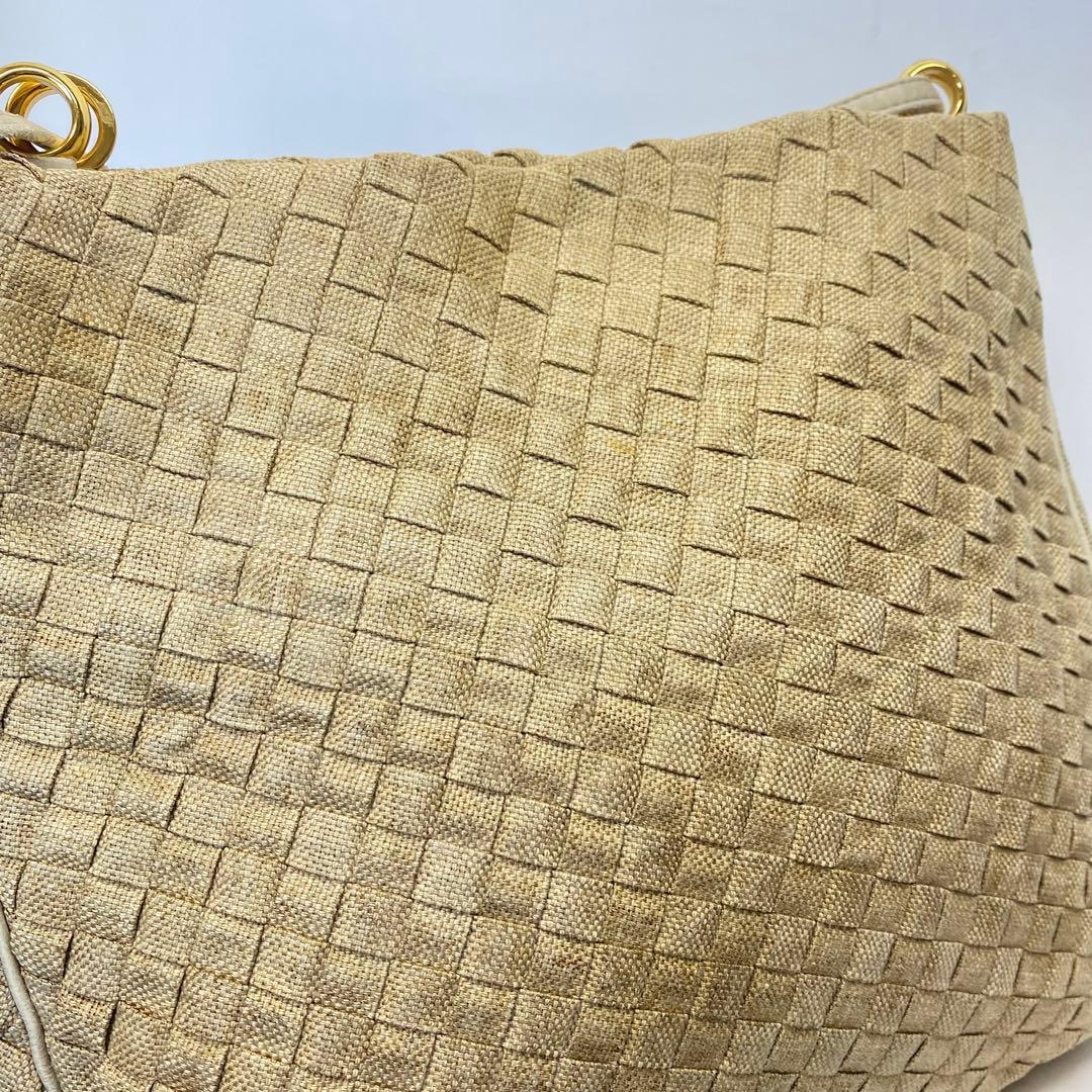 ボッテガヴェネタ イントレチャート ショルダーバッグ 麻生地 キャンバス