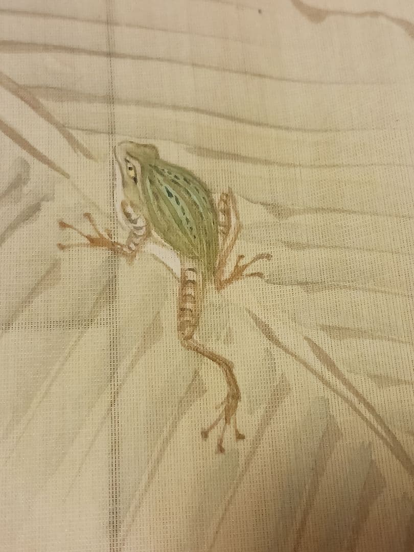 田能村小斎 幕末～明治 画家 播磨 花図 蛙 絹本 肉筆 まくり 和