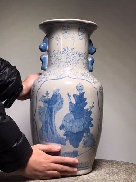 中国花瓶景徳鎮 青花磁 工芸品 古美術品時代物 装飾品置物