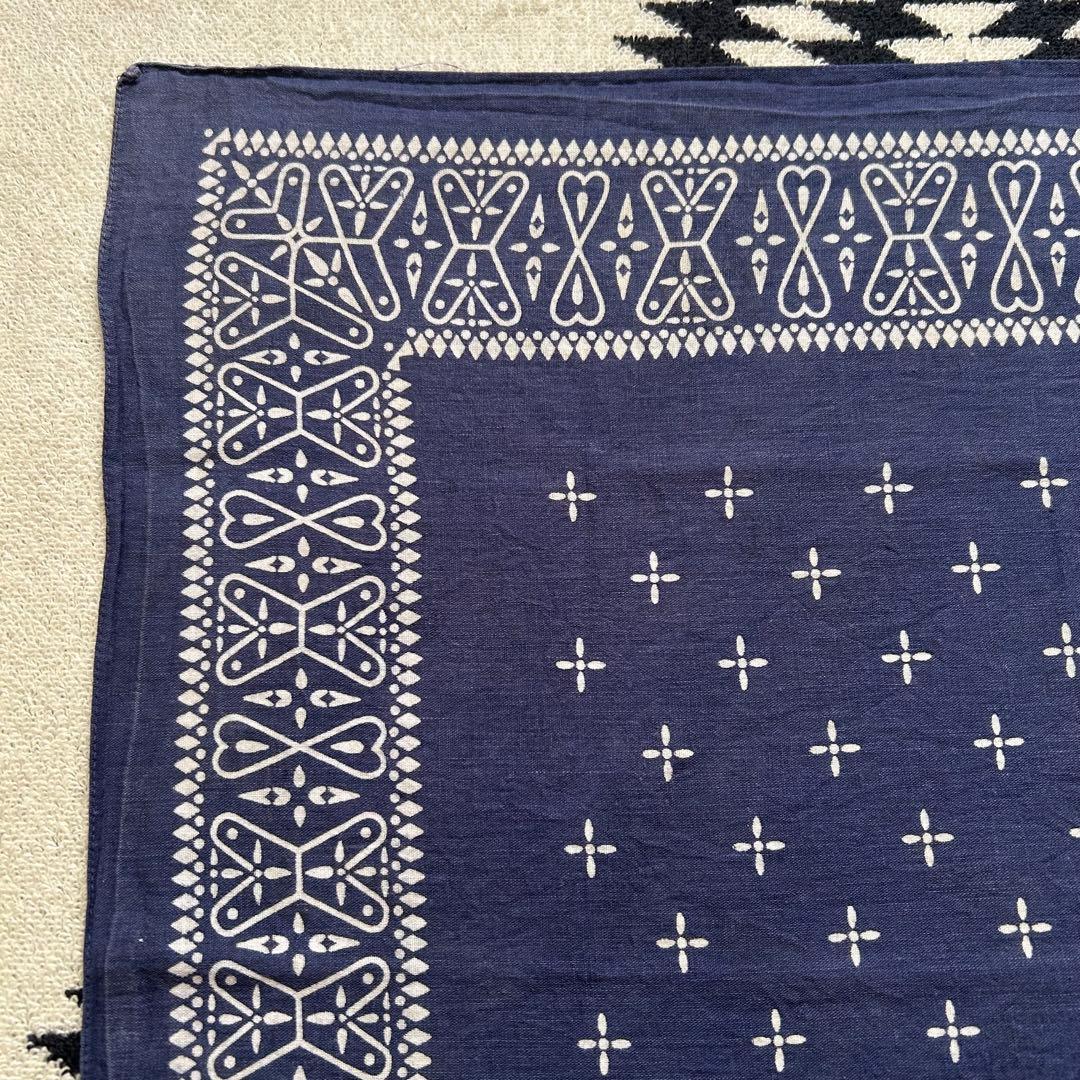 60s 70s ヴィンテージ クロス バンダナ レア USA製 耳付 ネイビー