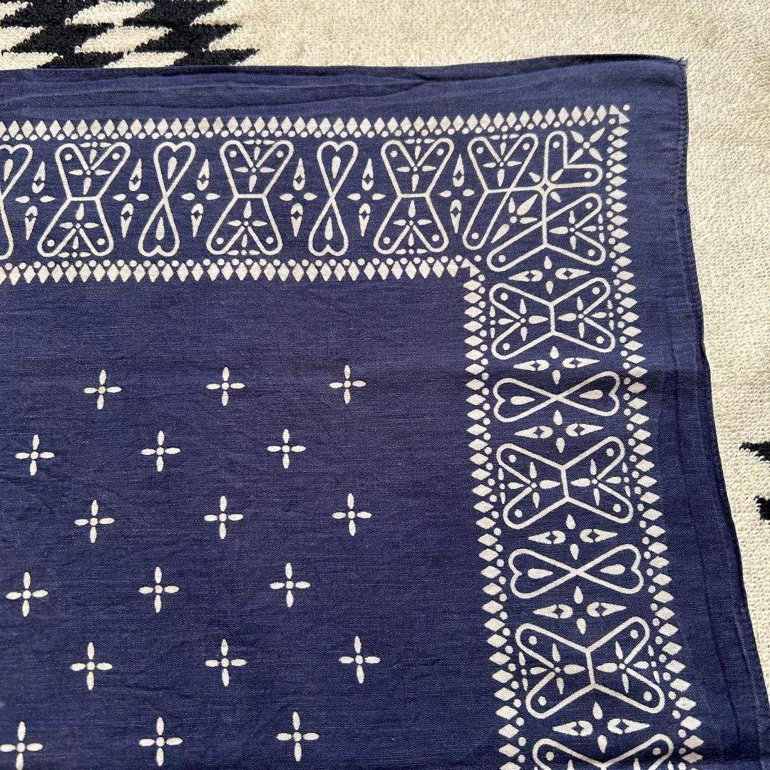 60s 70s ヴィンテージ クロス バンダナ レア USA製 耳付 ネイビー