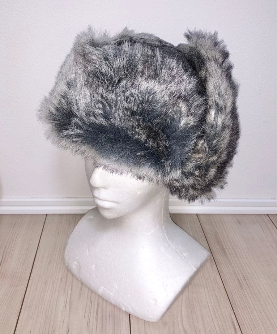 L 良品 KANGOL トラッパーキャップ ロシア帽 ファー グレー 灰色