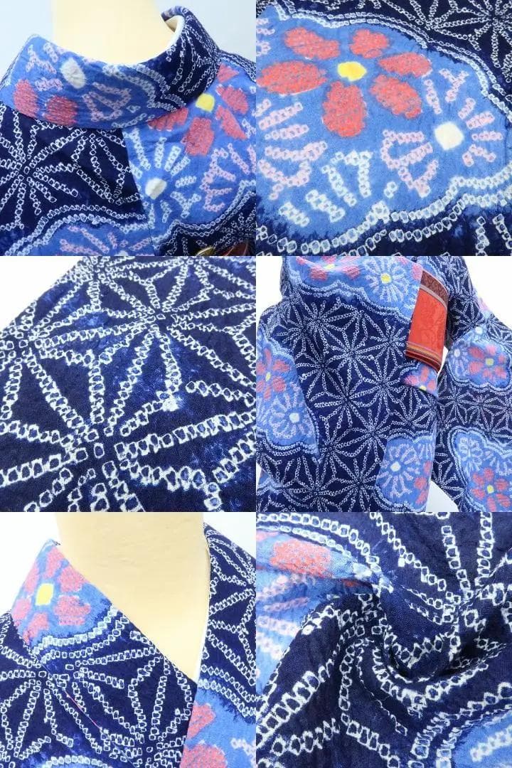 Y3232◆美品 綿 有松鳴海絞り 背・胸・居敷当付 手縫い 麻の葉 高級浴衣