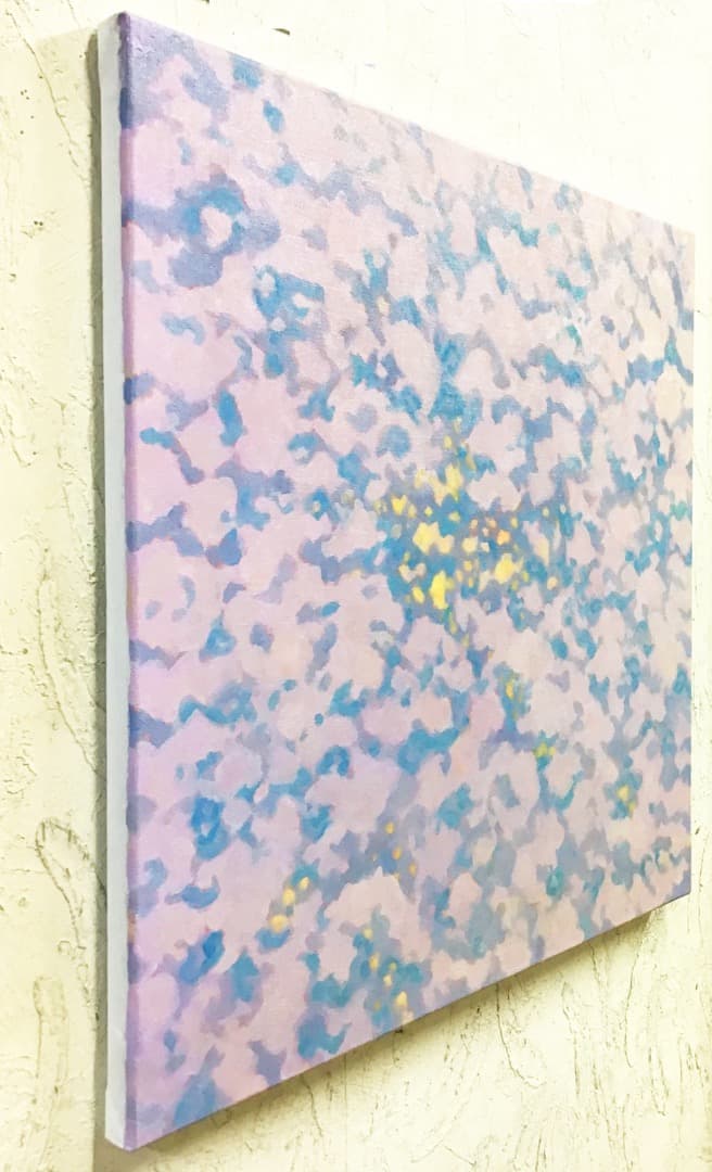 絵画 846 油絵/抽象画風/自然のパターン/青/ピンク/S8号