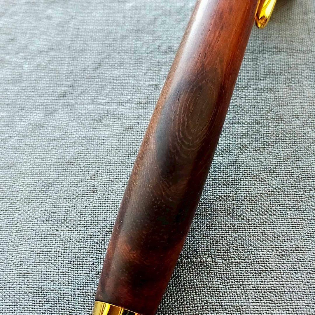 本紫檀　糸縮杢　ハンドメイド　木軸シャープペン　0.5mm　天然木　ゴールド
