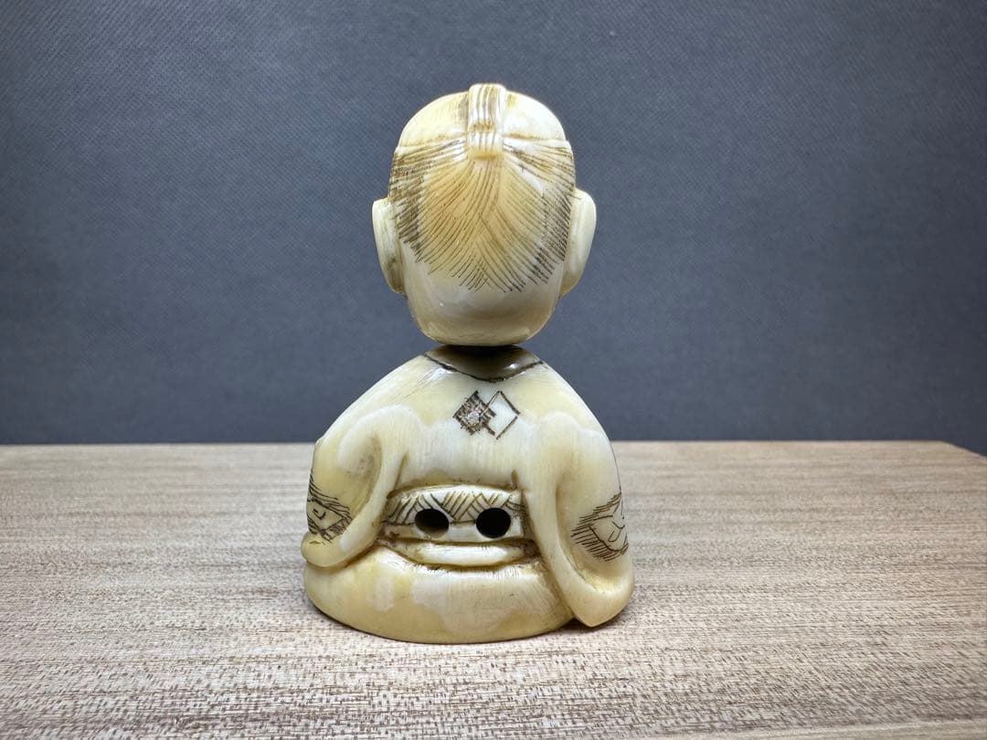 根付 希少品 滑稽 頭は回転可能 古美術品 置物 細密細工 骨董