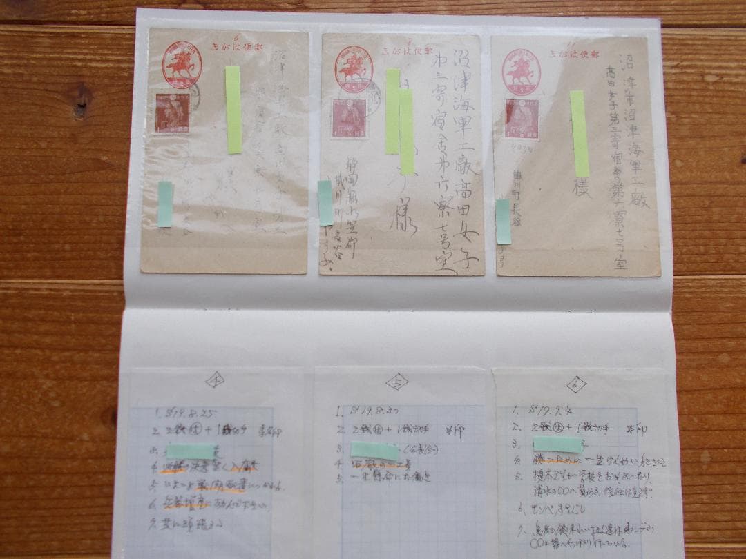 学術的史料　終戦前後の生活状況を生々と語る実逓はがき録【587】