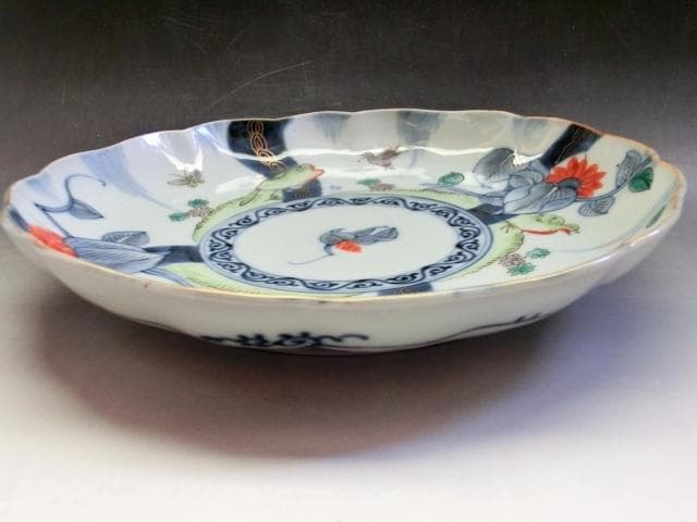 皿□角福 色絵花鳥紋捻子皿 5枚 古伊万里(江戸後期～明治