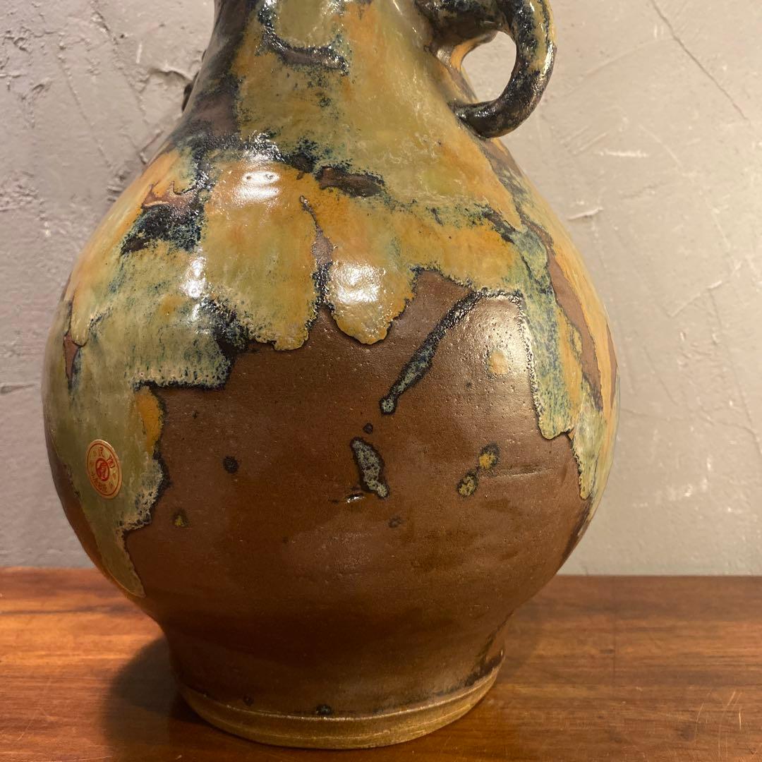 民陶 小鹿田焼 流釉 双耳広口大壺 花器 インテリア 骨董品
