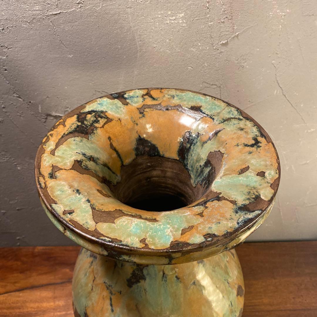 民陶 小鹿田焼 流釉 双耳広口大壺 花器 インテリア 骨董品