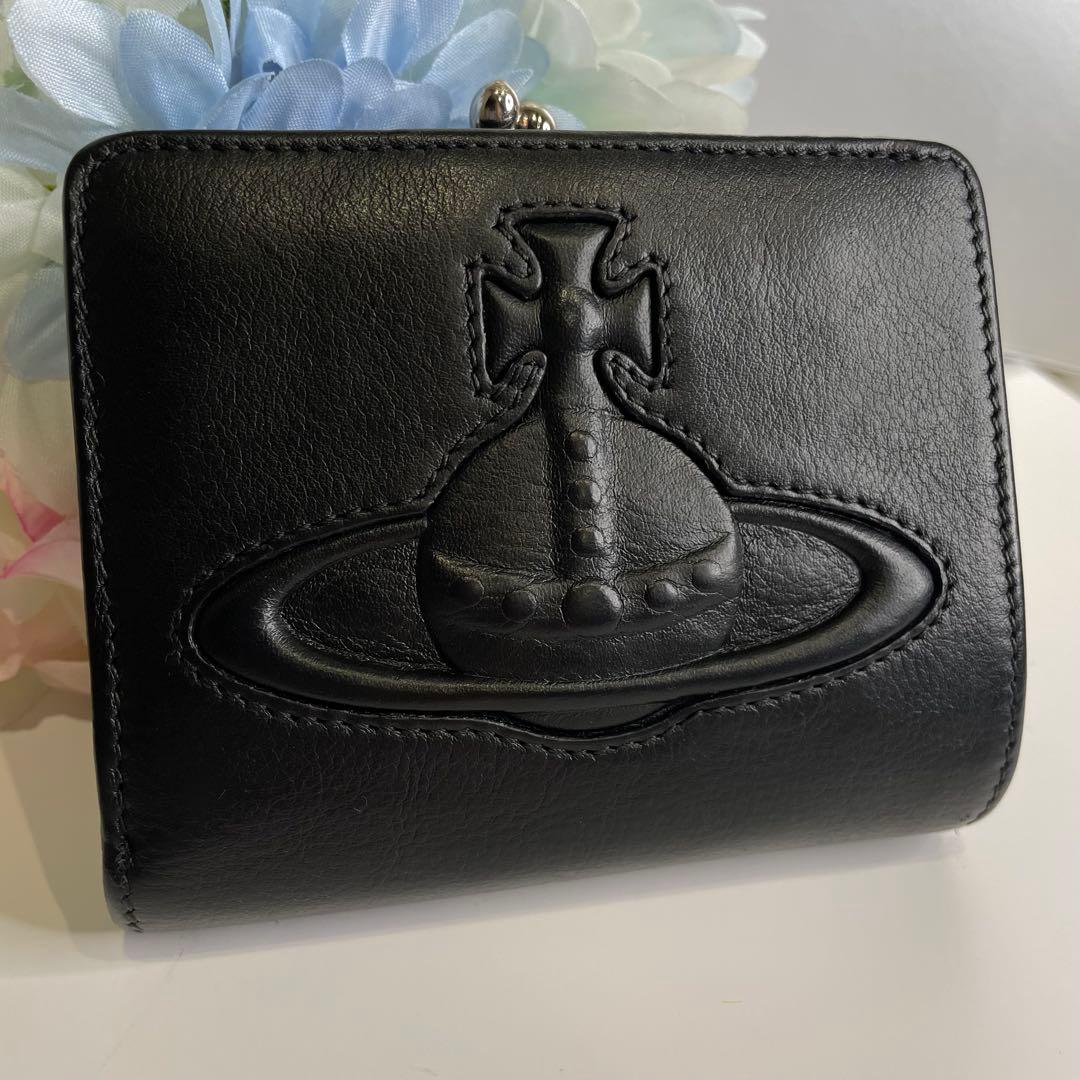 【廃盤】ヴィヴィアンウエストウッド ビッグオーブ がま口 2つ折り財布 ブラック ヴィヴィアンウエストウッド 二つ折り財布 がま口 オーブ ロゴ