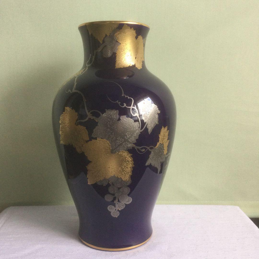 HMZ157】OKURA 大倉陶園 花瓶 花器 置物 葡萄 保管品 大倉陶園 葡萄紋