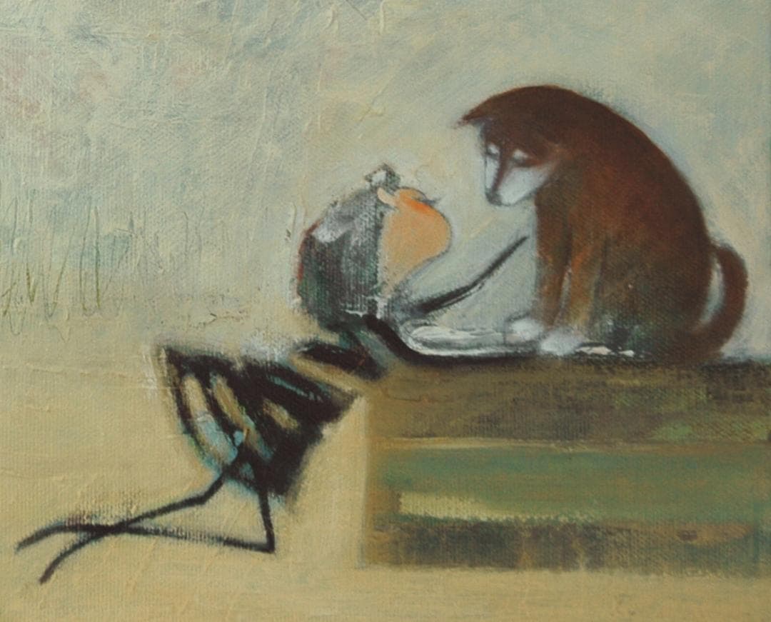 油絵菅家令子 絵 絵画インテリア額付(青緑＋金色の枠)uF6-071619犬女子