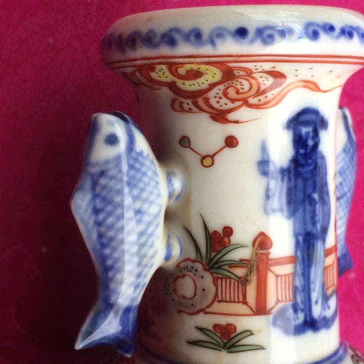 2067様感謝‼️大陸の彩魚耳 南画調 在銘　萬歴倣い  壺