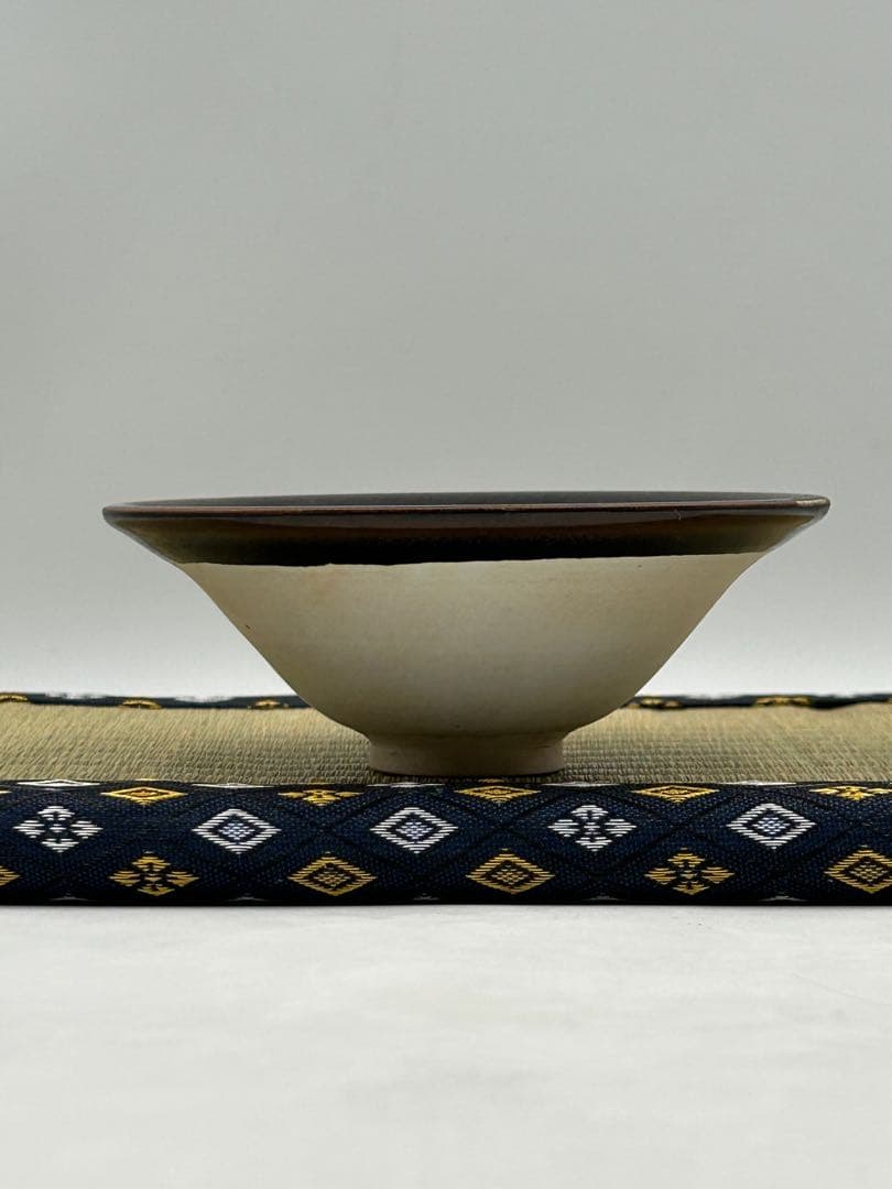 ★0053宋時代　河南窯 黒覆輪白釉碗 斗笠碗 ★天目茶碗 茶道具 茶器