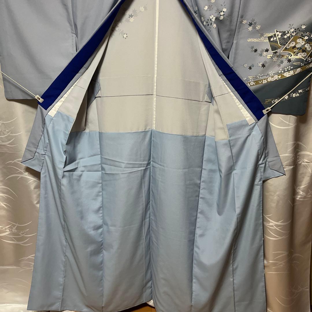 胴抜き】洗える着物 訪問着 グレイッシュな水色 レディース
