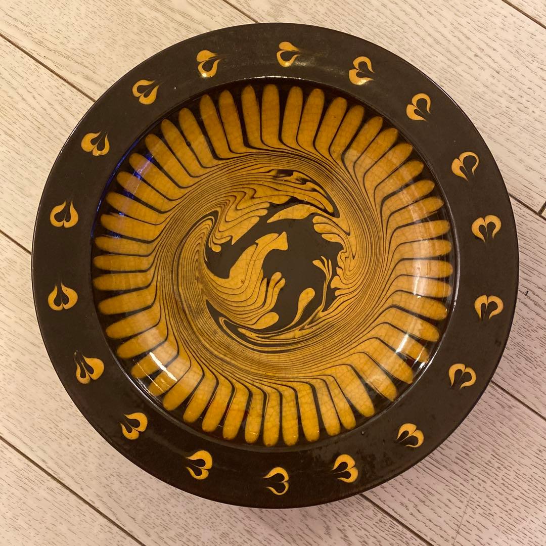 湯町窯　布志名焼　深皿 和食器 布志名焼 湯町窯 豆皿 9cm 浪紋濃茶 黄釉 | うつわの店