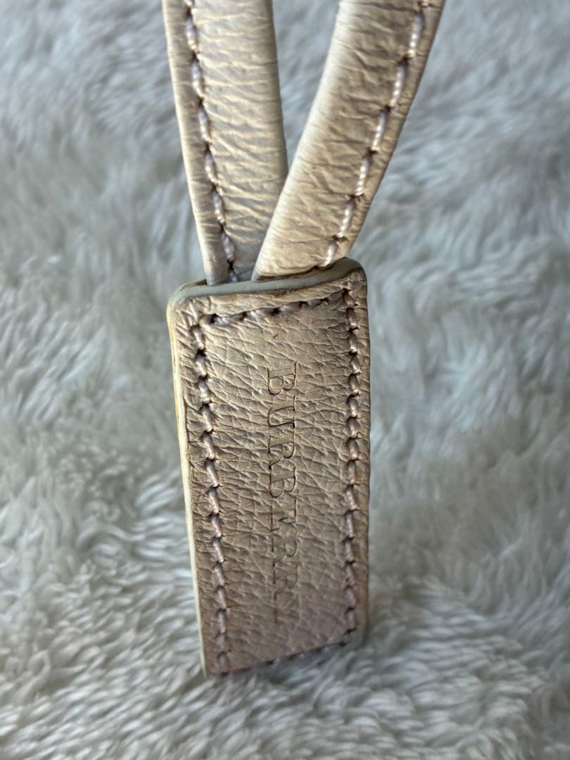 BURBERRY ストライプ バケットバッグ ロープハンドル　ホワイトレザー