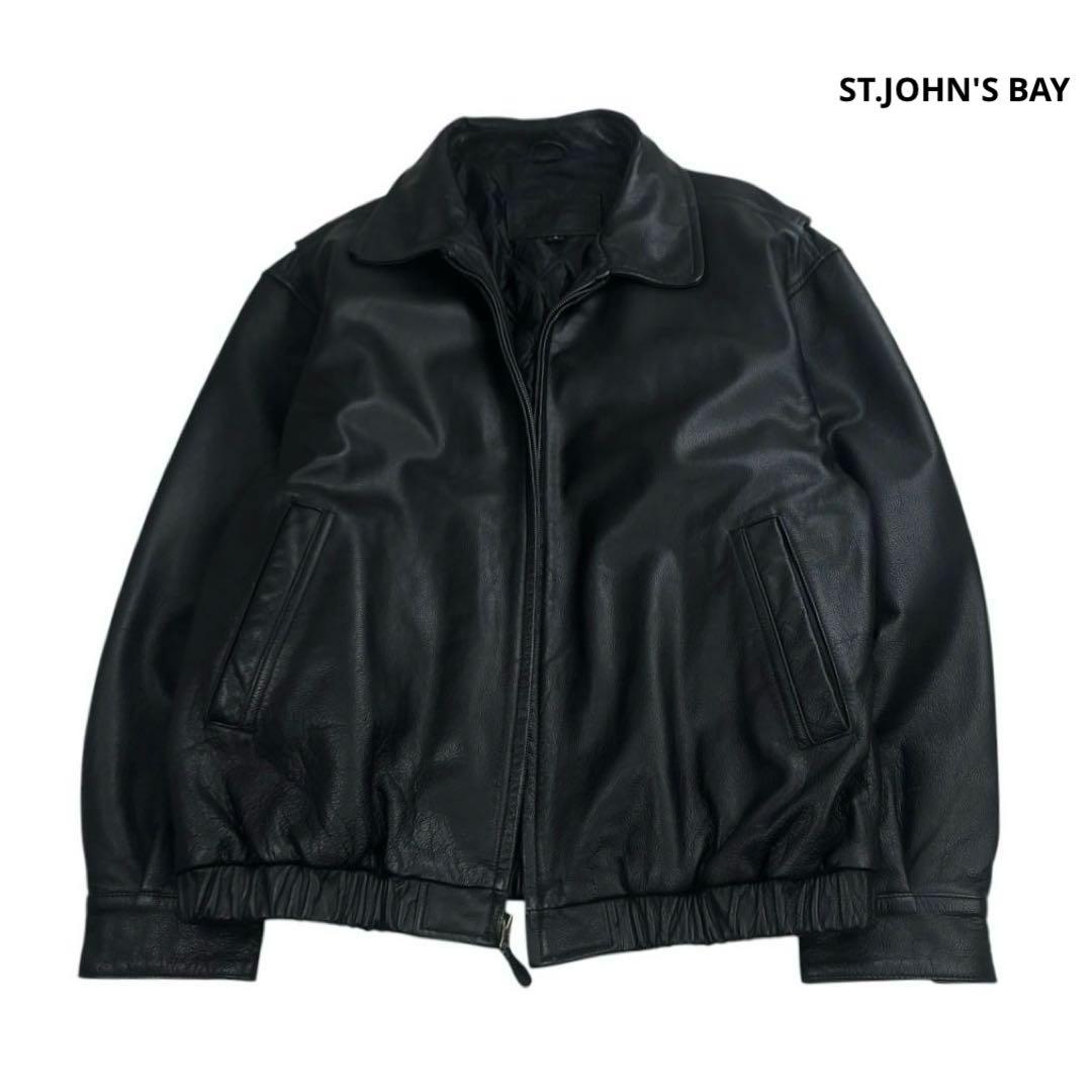 ジッパー不良】ST.JOHN'S BAY レザージャケット 黒 L