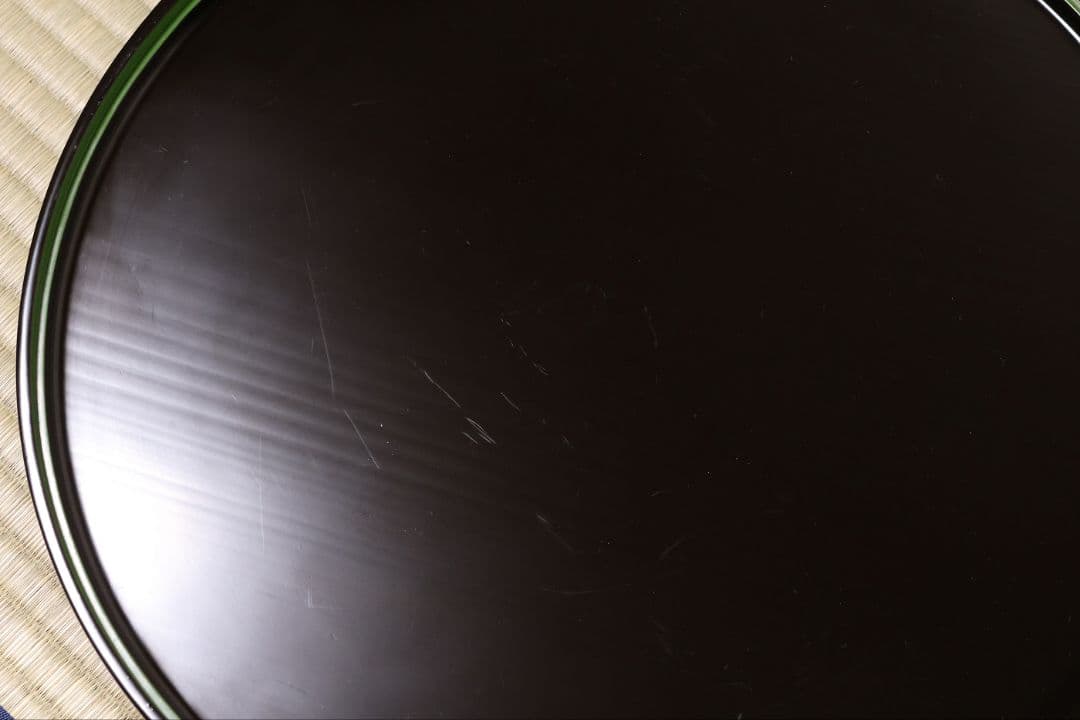 輪島塗 本堅地 黒塗 縁青漆 足付 丸膳 37.8cm 六客 木製【CM382