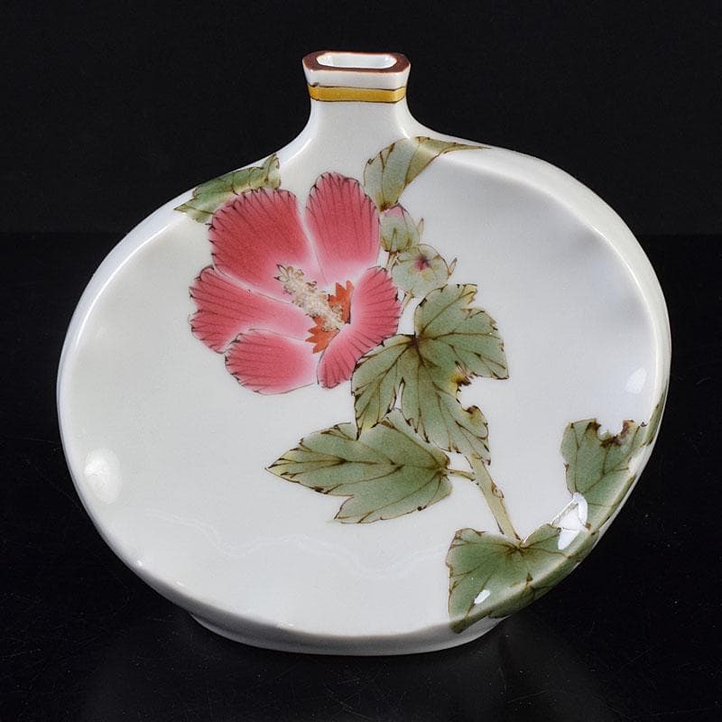 九谷焼　山田義明作　色絵　花文　小壷　共箱　M　R8949