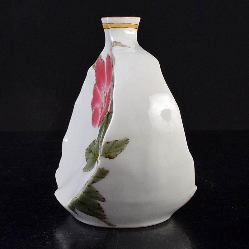 九谷焼　山田義明作　色絵　花文　小壷　共箱　M　R8949