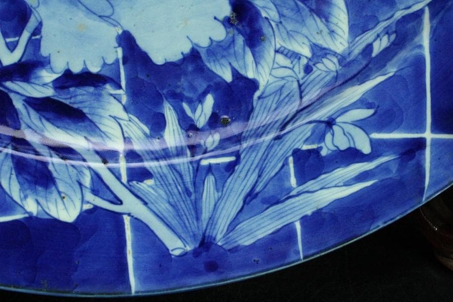 古美術 染付 花鳥紋 大皿 φ41.5cm(K-YC515)