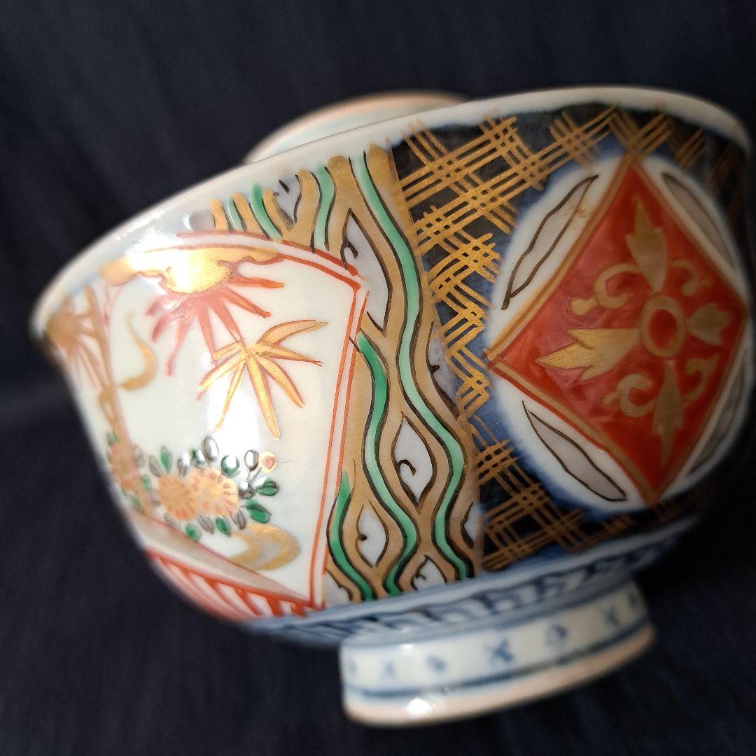 蓋茶碗の色絵とフォルムを楽しむ！」 古伊万里茶碗(直径11.5cm)3客