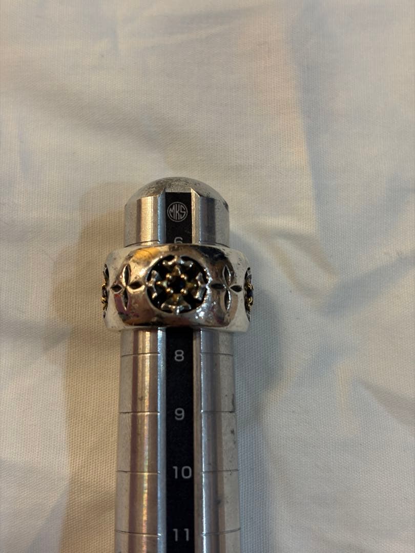 k18 サファイア5面透かし加工シルバー950ピンキーリング7号