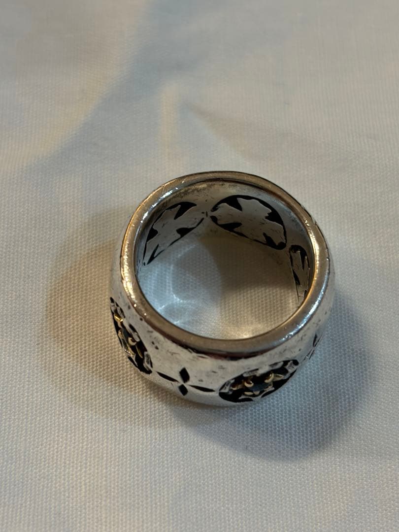 k18 サファイア5面透かし加工シルバー950ピンキーリング7号