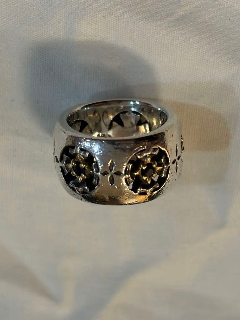 k18 サファイア5面透かし加工シルバー950ピンキーリング7号