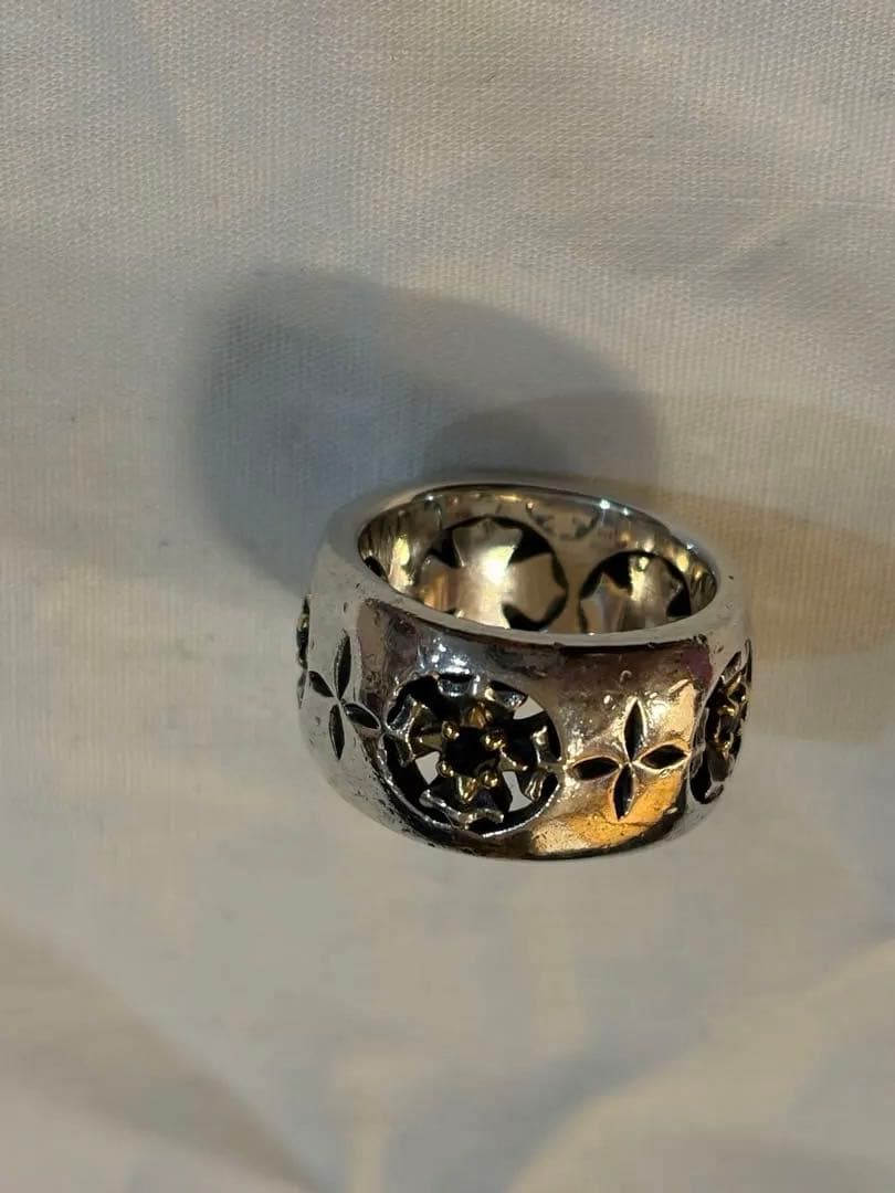 k18 サファイア5面透かし加工シルバー950ピンキーリング7号