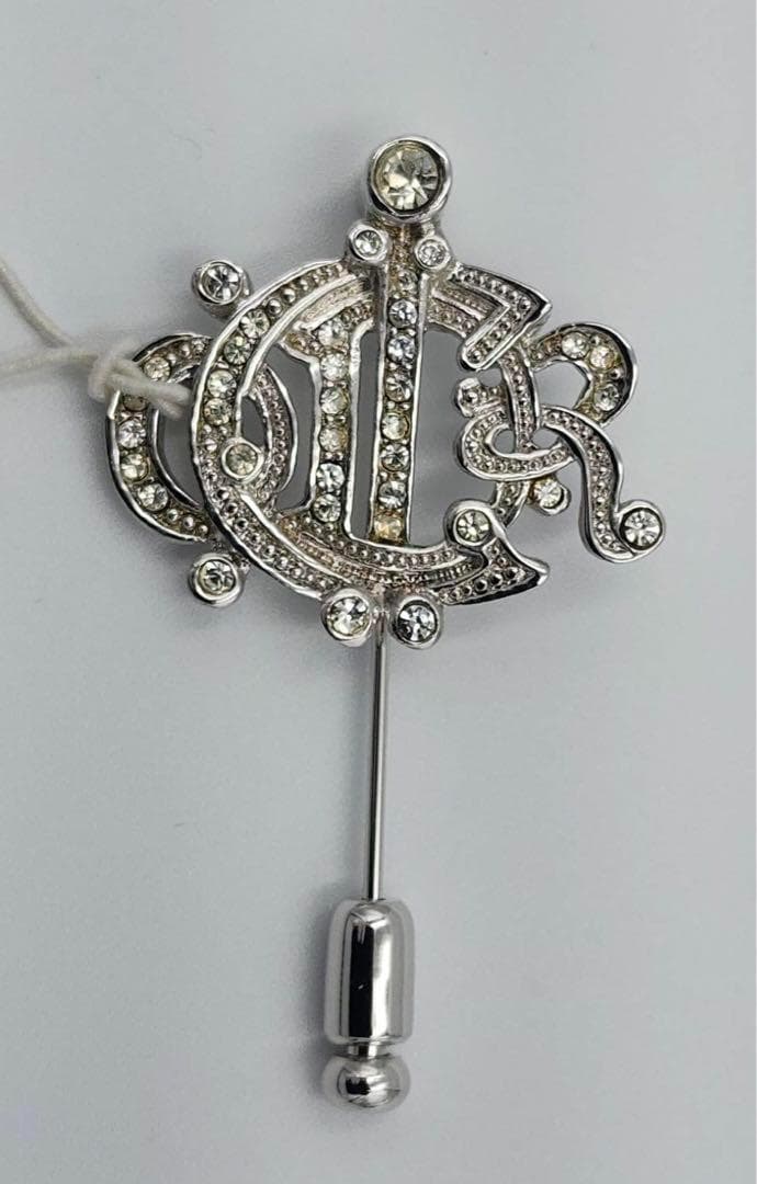 ☆Christian Dior☆ ピンブローチ ロゴ ラインストーン シルバ