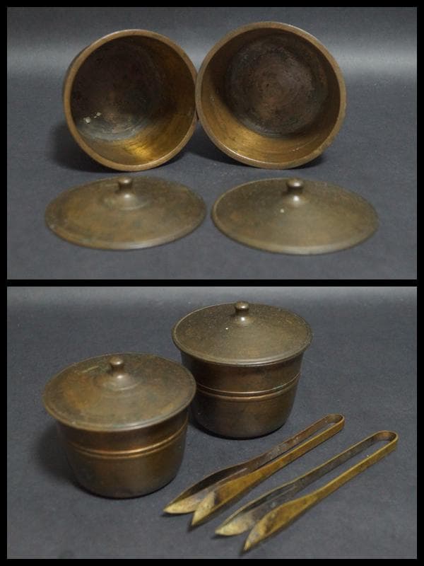 明治期 大型古銅製 桔梗座燭台 灯火器 蝋燭立 灯具一雙 蓋