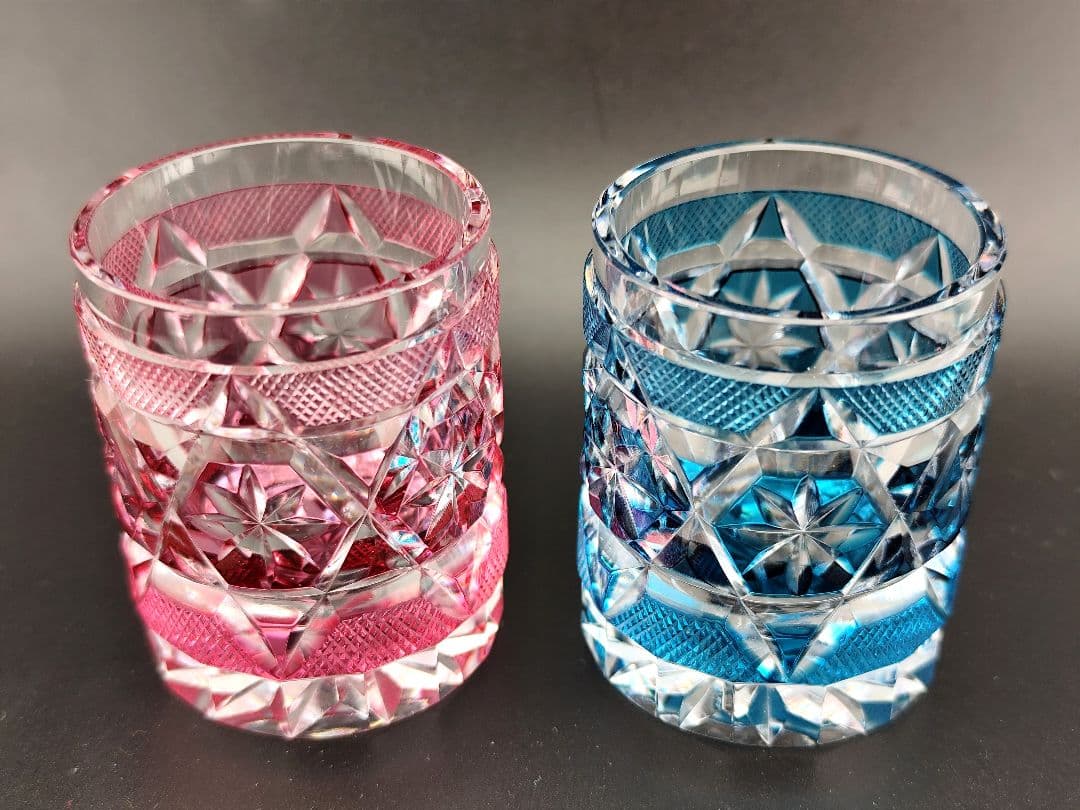 極希少】復刻薩摩切子 阪本光男 作 ペアぐい呑み（切子、江戸切子