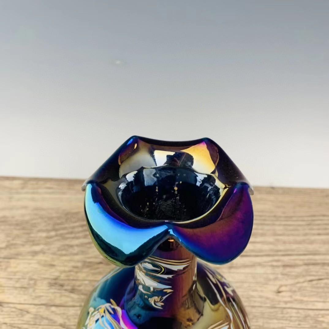 中国古美術・旧蔵の磁器・定瓷七彩飛天紋花口瓶・置物・