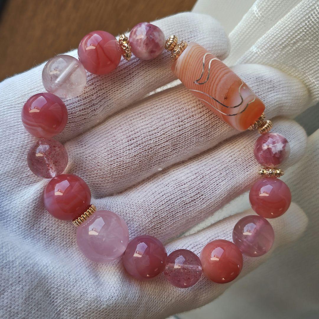 新作♡白蛇天珠、モザンビーク産ローズクォーツ、ピーチ塩源瑪瑙、ピンクレピドシリカ