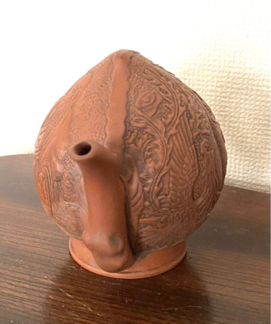 水注 朱泥水注 桃実壺 水次 人物絵 桃型 水滴 お