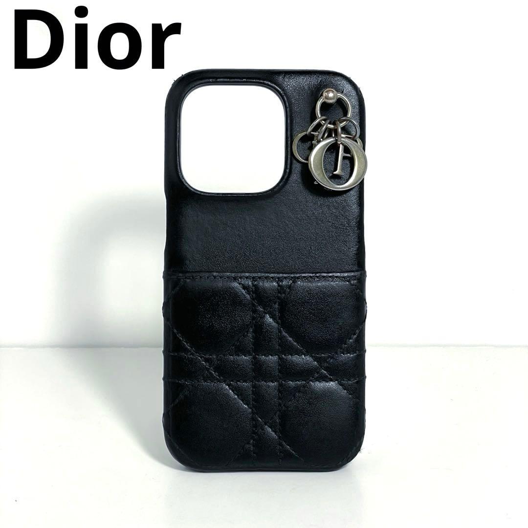 Christian Dior ブラックレザー 14プロiPhoneケース クリスチャン