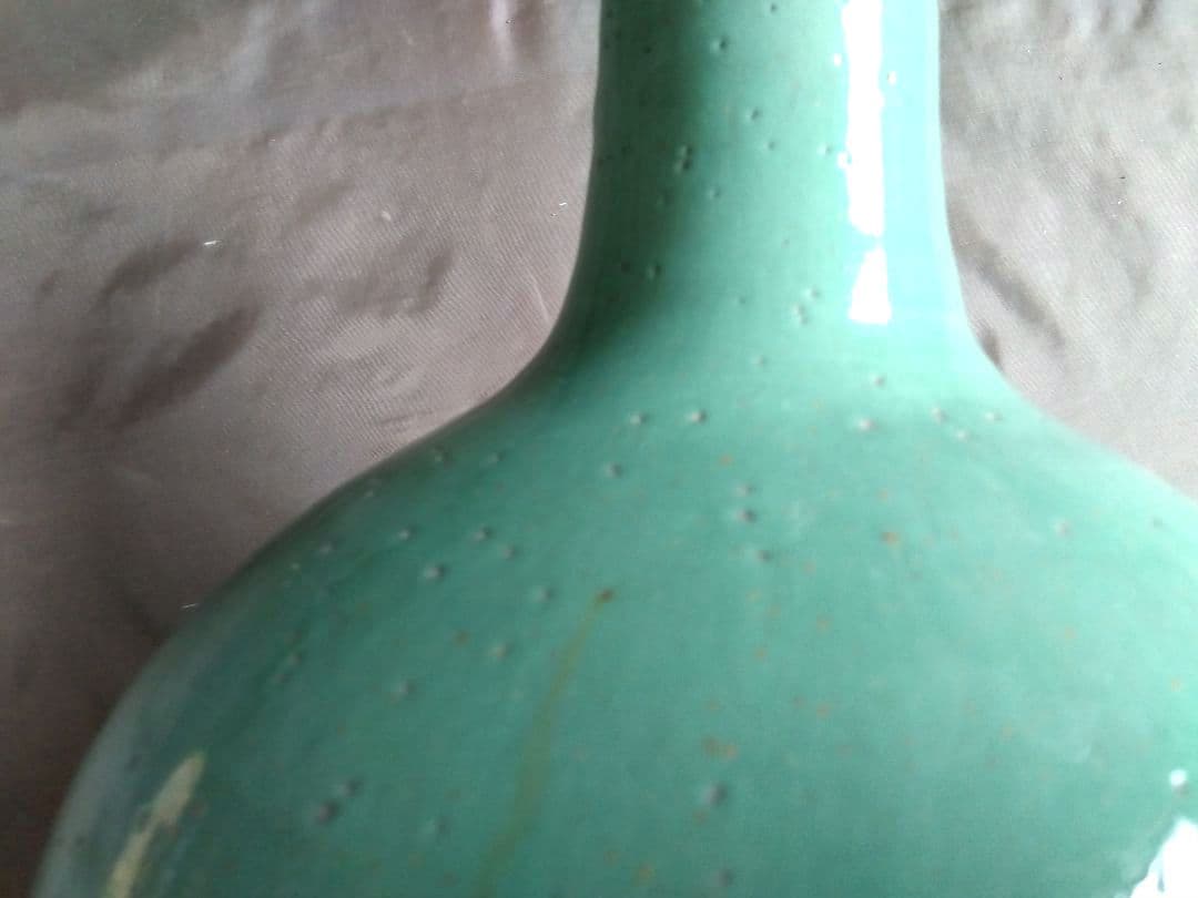 骨董　青緑色　細首　丸大壺