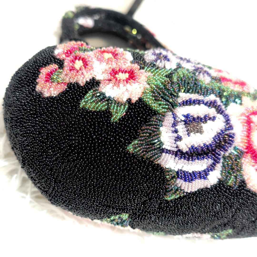 美品！　ビーズバッグ　手刺繍 花　カラフル　鮮やか　和装