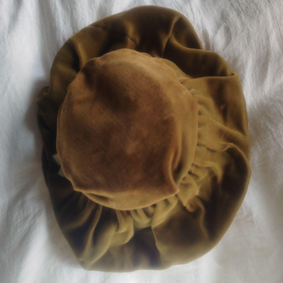 アンティーク 帽子 オリーブグリーン ベルベット グログランリボン