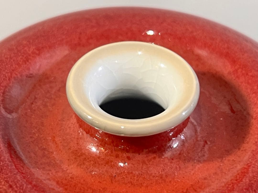 清時代 康熙年製 豆紅釉苹果尊・時代物・古陶磁・古賞物・旧家買出品