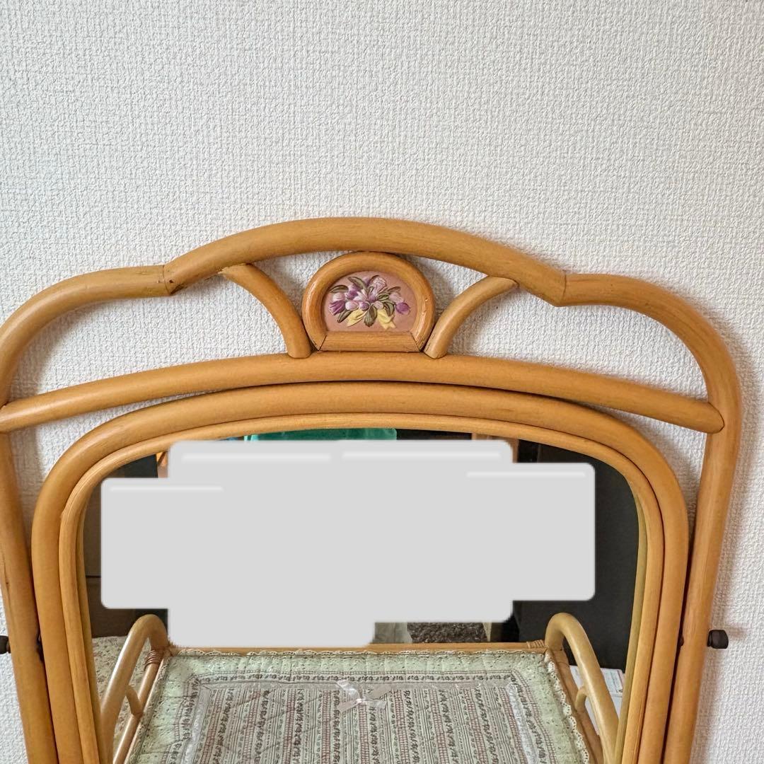 ラタン 籐家具 ドレッサ 鏡台 化粧台 木製 昭和レトロ アンティ ク